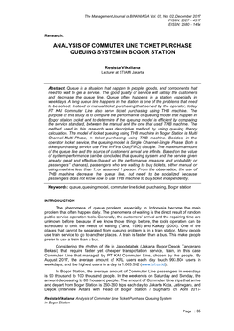 Analysis of Commuter Line Ticket Purchase Queuing System in Bogor Station