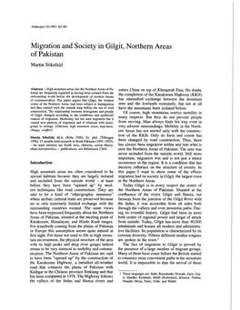 Migration and Society in Gilgit, Northem Areas Ofpakistan