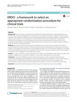 A Framework to Select an Appropriate Randomization Procedure for Clinical Trials Ralf-Dieter Hilgers1* , Diane Uschner1, William F