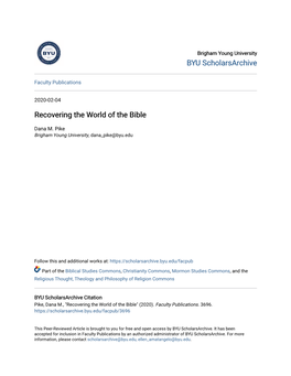 Recovering the World of the Bible