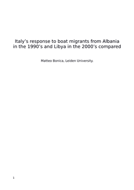 Italy's Response to Boat Migrants from Albania in the 1990'S and Libya in the 2000'S Compared