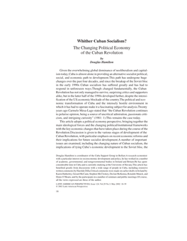 Whither Cuban Socialism? the Changing Political Economy of the Cuban Revolution by Douglas Hamilton