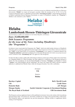 Helaba Landesbank Hessen-Thu¨Ringen Girozentrale (“Helaba”) in Respect of Non-Equity Securities Within the Meaning of Art