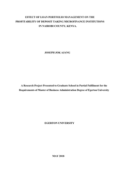 Effect of Loan Portfolio Management on the Profitability of Deposit Taking Microfinance Institutions in Nairobi County, Kenya