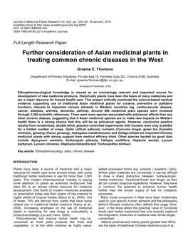 Further Consideration of Asian Medicinal Plants in Treating Common Chronic Diseases in the West