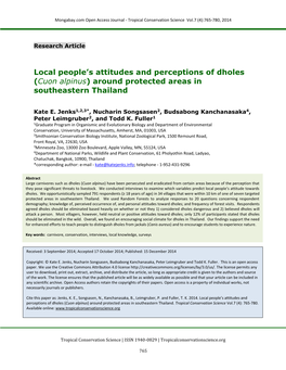 Local People's Attitudes and Perceptions of Dholes (Cuon Alpinus)