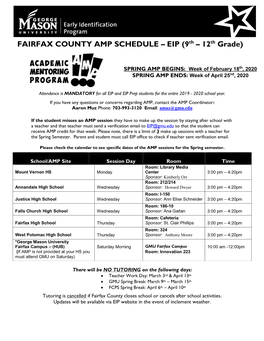 FAIRFAX COUNTY AMP SCHEDULE – EIP (9Th – 12Th Grade)