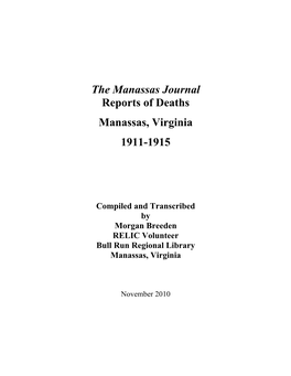 Manassas Journal Reports of Death, 1911 - 1915