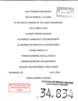 BC Geological Survey Assessment Report 34834