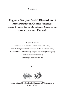 Regional Study on Social Dimensions of MPA Practice in Central America: Cases Studies from Honduras, Nicaragua, Costa Rica and Panamá