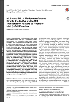 MLL3 and MLL4 Methyltransferases Bind to the MAFA and MAFB Transcription Factors to Regulate Islet B-Cell Function