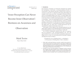 “Inner Perception Can Never Become Inner Observation”: Brentano On