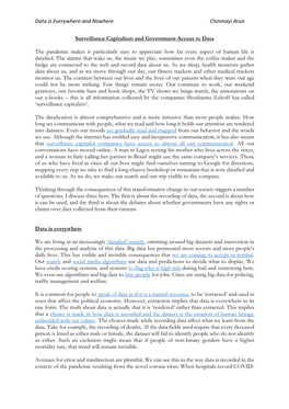 Data Is Everywhere and Nowhere Chinmayi Arun Surveillance Capitalism and Government Access to Data the Pandemic Makes It Partic