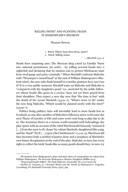 2. Witch. Killing Swine. —Macbeth 1.3.1–21 Heads Have Surprising Uses