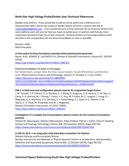 Technical Papers Referencing North Star High Voltage Probes/Dividers