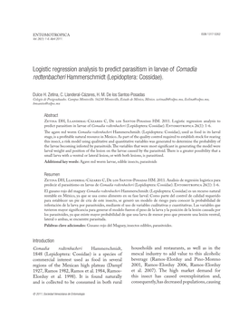 Logistic Regression Analysis to Predict Parasitism in Larvae of Comadia Redtenbacheri Hammerschmidt (Lepidoptera: Cossidae)