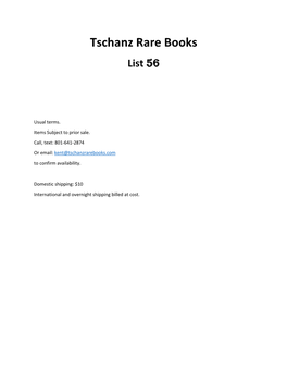 Tschanz Rare Books List 56