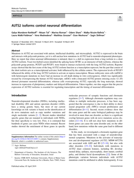 AUTS2 Isoforms Control Neuronal Differentiation