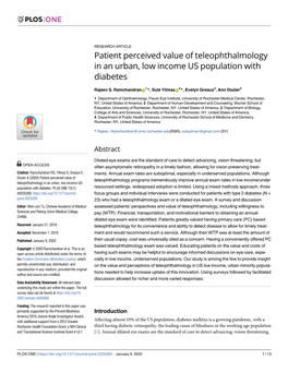 Patient Perceived Value of Teleophthalmology in an Urban, Low Income US Population with Diabetes