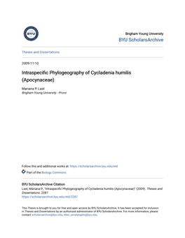 Intraspecific Phylogeography of Cycladenia Humilis (Apocynaceae)