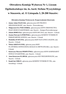 Obwodowa Komisja Wyborcza Nr 1, Liceum Ogólnokształcące Im. Ks