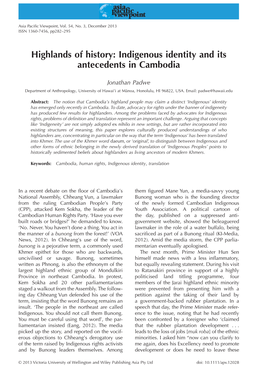 Highlands of History: Indigenous Identity and Its Antecedents in Cambodia