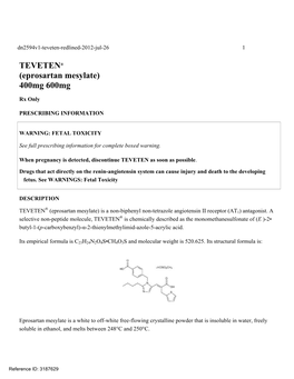 TEVETEN® (Eprosartan Mesylate) 400Mg 600Mg