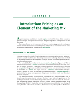 Chapter 1: Introduction: Pricing As an Element of the Marketing