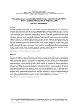 Penanggulangan Anarkisme Suporter Melalui Kebijakan Hukum Pidana (Studi Kasus Persib Bandung Dan Persija Jakarta)