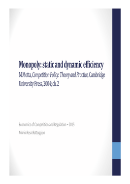 Monopoly: Static and Dynamic Efficiency M.Motta, Competition Policy: Theory and Practice, Cambridge University Press, 2004; Ch