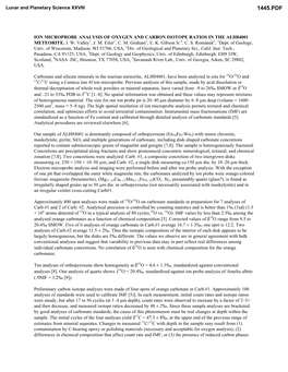 Ion Microprobe Analysis of Oxygen and Carbon Isotope Ratios in the Alh84001 Meteorite