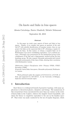 On Knots and Links in Lens Spaces Arxiv:1209.6532V1 [Math.GT] 28