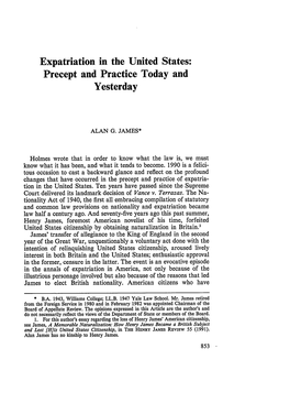 Expatriation in the United States: Precept and Practice Today and Yesterday