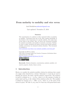 From Molarity to Molality and Vice Versa