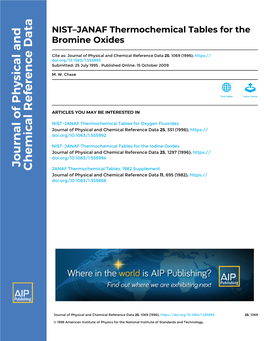 NIST–JANAF Thermochemical Tables for the Bromine Oxides