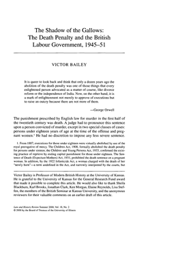 The Death Penalty and the British Labour Government, 1945-51