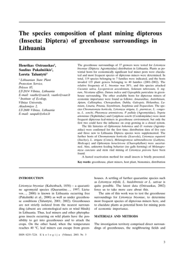 The Species Composition of Plant Mining Dipterous (Insecta: Diptera) of Greenhouse Surroundings in Lithuania