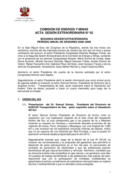 Comisión De Energía Y Minas Acta Sesión Extraordinaria N° 02