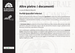 Altre Pietre: I Documenti a Cura Di Alberto Bianchi Porfidi Quarziferi Inferiori