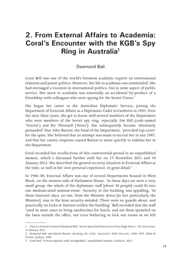 2. from External Affairs to Academia: Coral's Encounter with the KGB's Spy Ring in Australia1