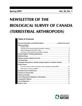 Newsletter of the Biological Survey of Canada (Terrestrial Arthropods)