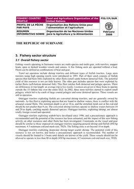 THE REPUBLIC of SURINAME 3. Fishery Sector Structure