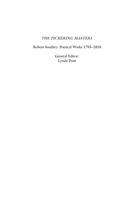 Robert Southey: Poetical Works 1793-1810; Thalaba the Destroyer