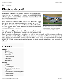 Electric Aircraft - Wikipedia 3/30/20, 11�02 AM