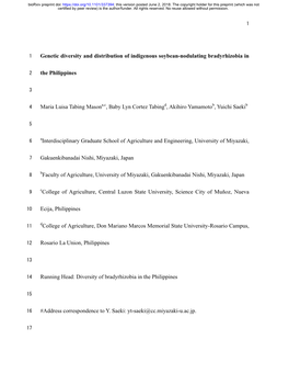 Genetic Diversity and Distribution of Indigenous Soybean-Nodulating Bradyrhizobia In