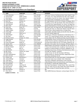 AMA Pro Motorcycle-Superstore.Com Supersport ENTRY LIST