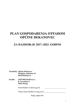 Plan Gospodarenja Otpadom Općine Dekanovec