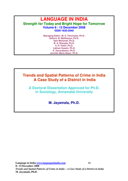 Trends and Spatial Patterns of Crime in India a Case Study of a District in India