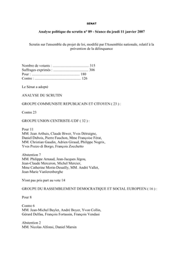 Séance Du Jeudi 11 Janvier 2007 Scrutin Sur L'ensemble Du Projet De Loi, Modifié Par