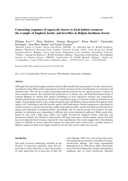 Contrasting Responses of Saproxylic Insects to Focal Habitat Resources: the Example of Longhorn Beetles and Hoverflies in Belgia